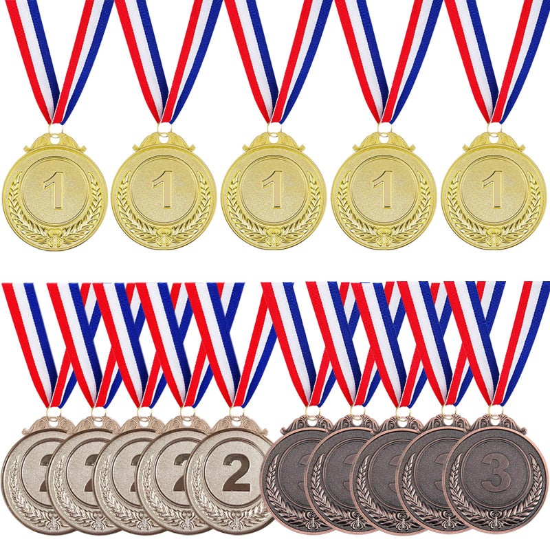 Haploon 15 Pcs Gold Silver Bronze Award Medals, Haploon Olympic Style Medal Award Medals Bulk, Metal Award Medals for for Sports, Competitions, Party Favors, 2 Inches - Image 1